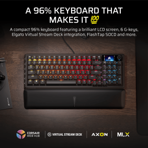 CH-91E901E-NA Corsair VANGUARD 96 Mechanical Gaming Keyboard, CORSAIR MLX Plasma - Black