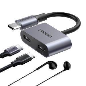 UGREEN USB Type-C Dual Audio and Charging Adapter (15W PD, 2-in-1 Splitter)