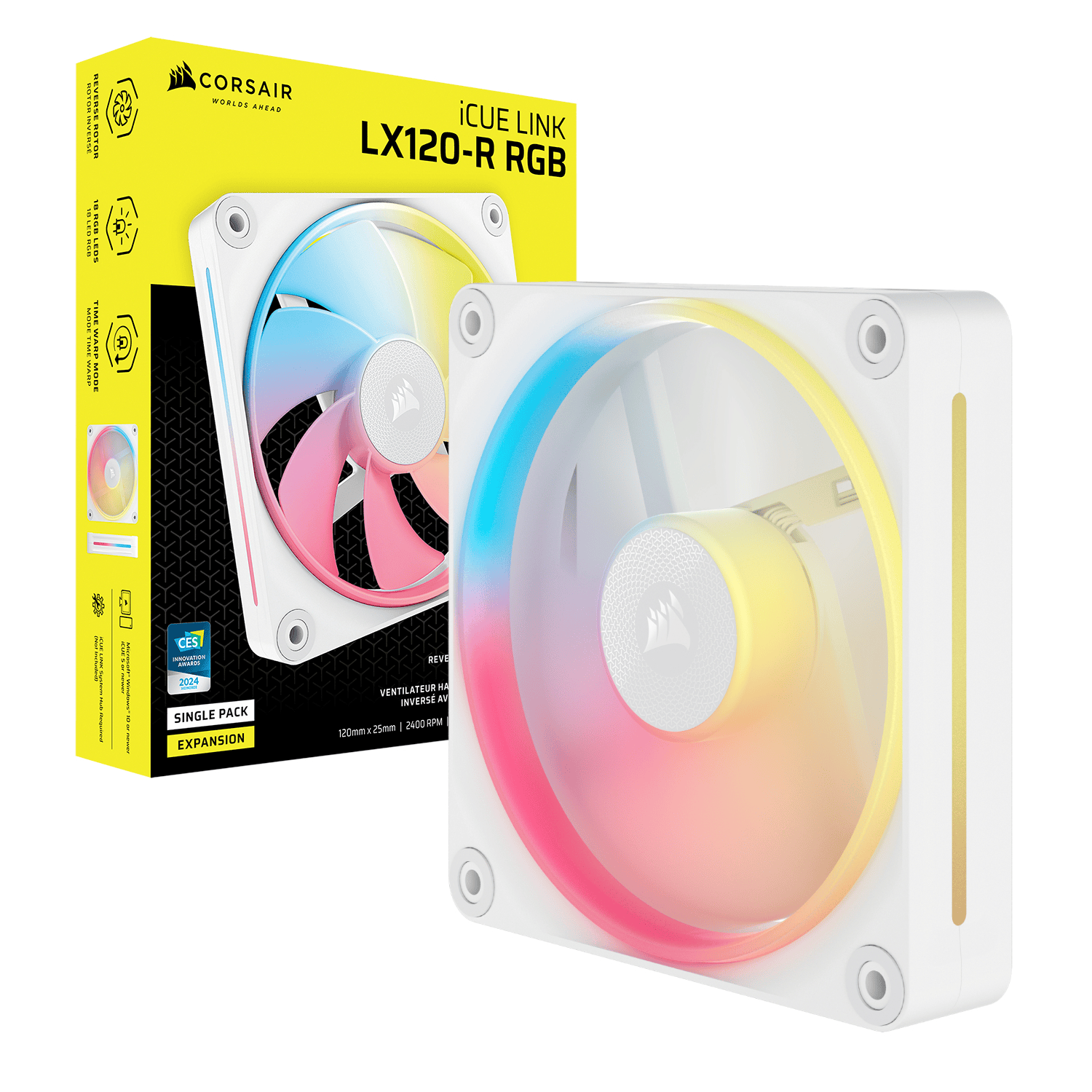 Corsair iCUE LINK LX120-R RGB 120mm PWM Reverse Fan Expansion – White
