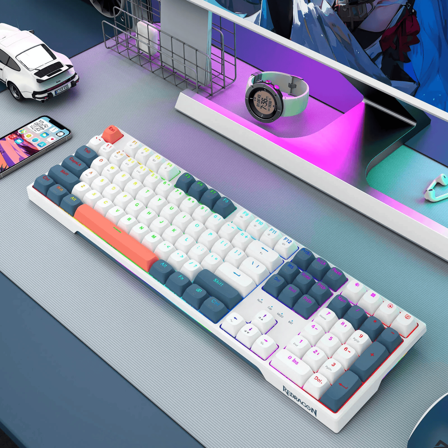 Redragon TRUNDLE RGB Wireless Mechanical Keyboard - White
